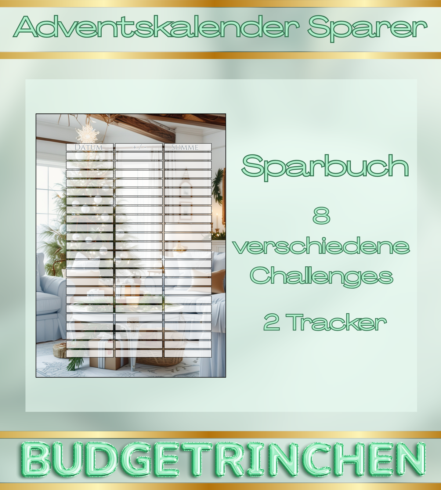 BWARE Sparbuch - Adventskalender Sparer mit 8 Challenges + Tracker