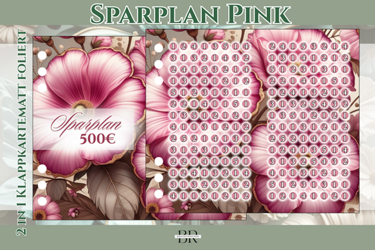500€ Sparplan Pink 2 in 1 Klappkarte zum Einheften - matt foliert