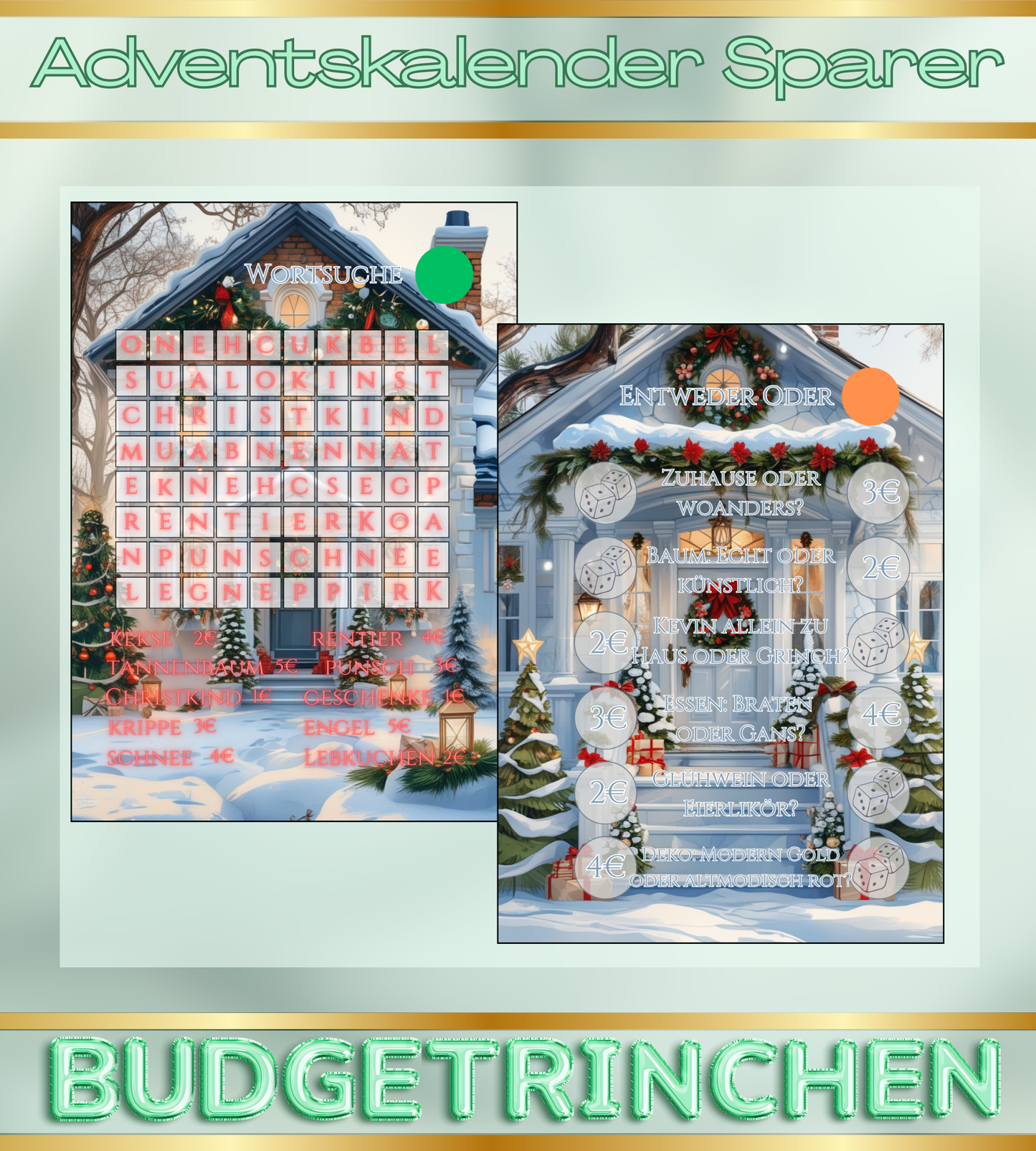 BWARE Sparbuch - Adventskalender Sparer mit 8 Challenges + Tracker