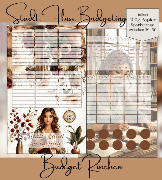 Stadt, Land, Budgeting Klappkarte, folierte Challenge
