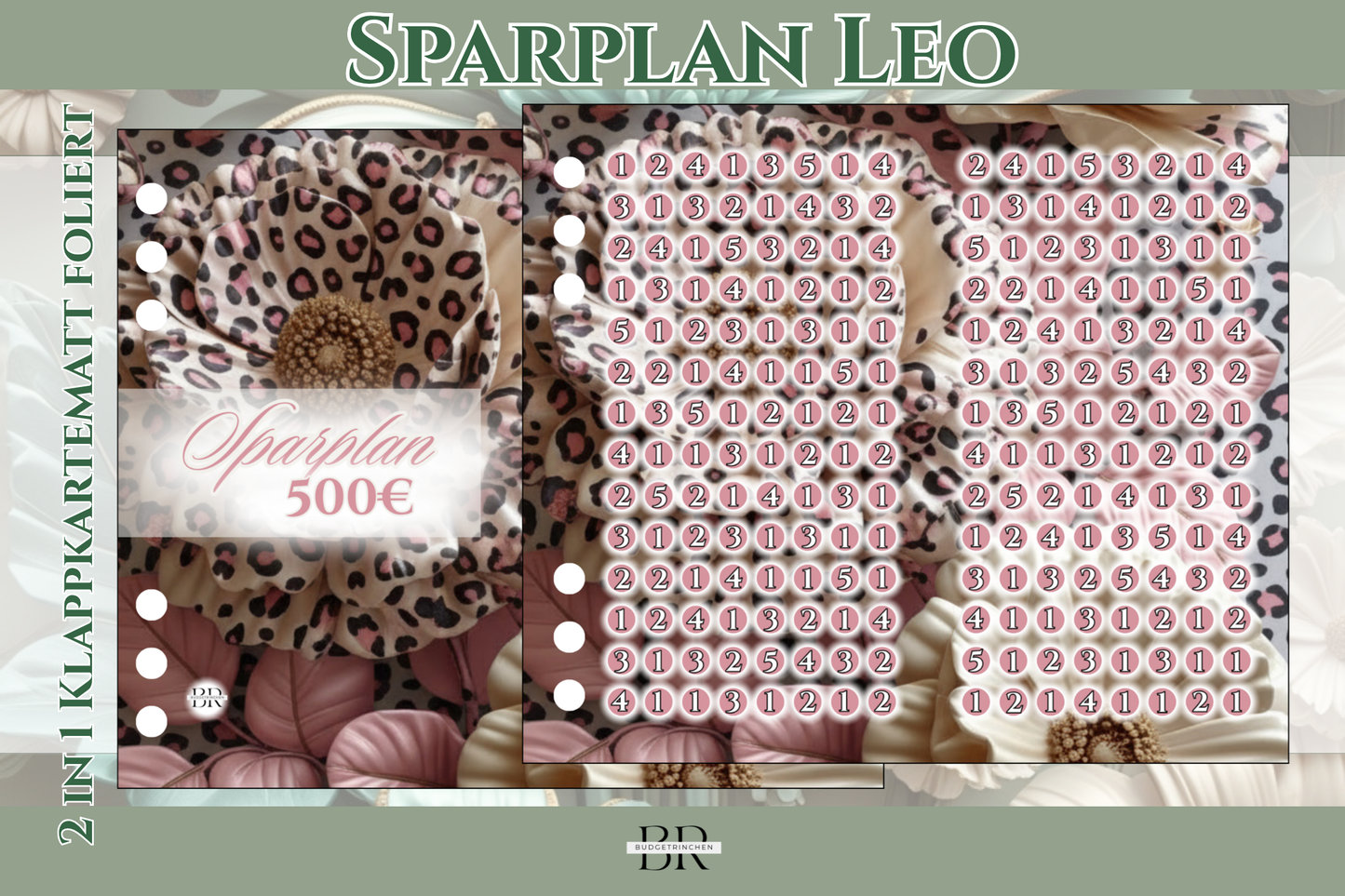 500€ Sparplan Leo 2 in 1 Klappkarte zum Einheften - matt foliert