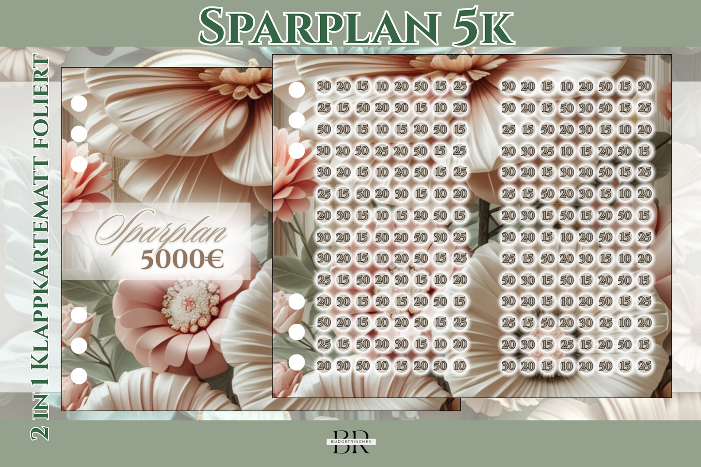 5.000€ Sparplan Flower 2 in 1 Klappkarte zum Einheften - matt foliert