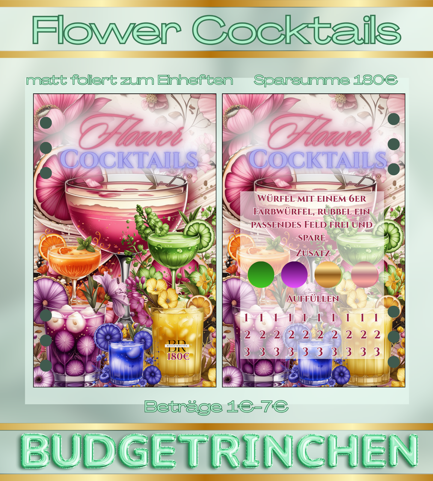 Flower Cocktails - Rubbelchallenges zum Einheften