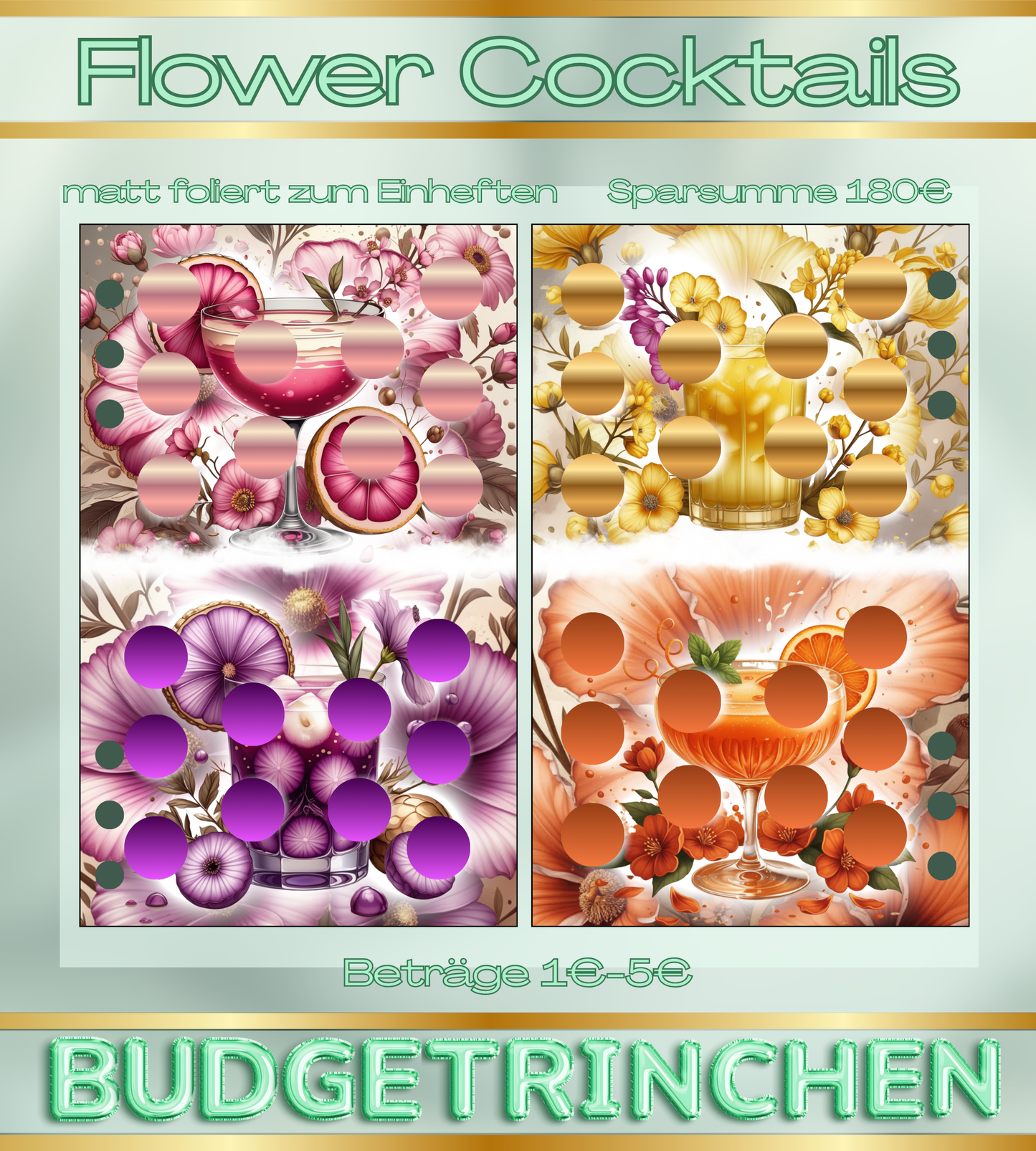 Flower Cocktails - Rubbelchallenges zum Einheften