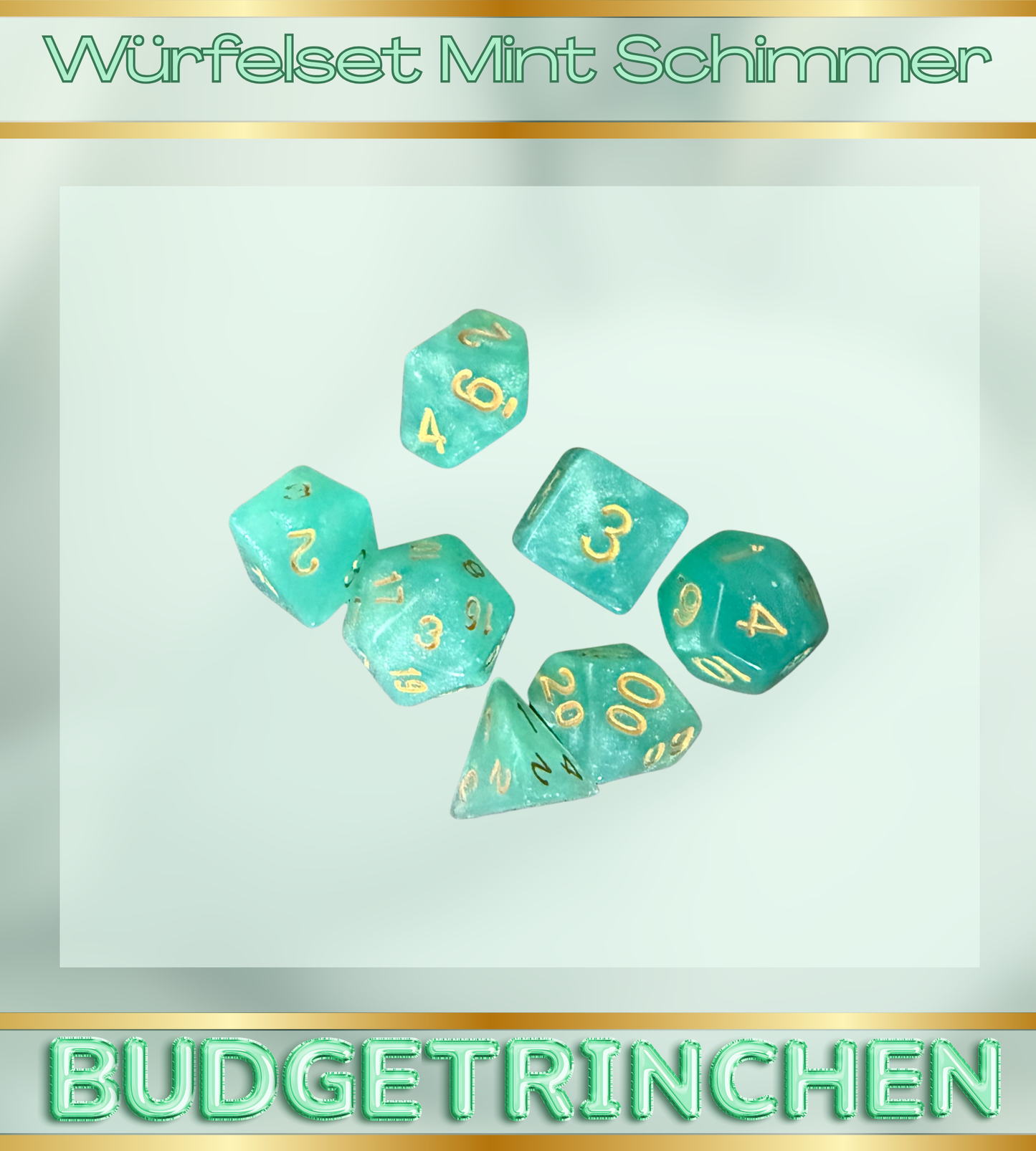 Würfelset Mint Schimmer / Goldene Zahlen
