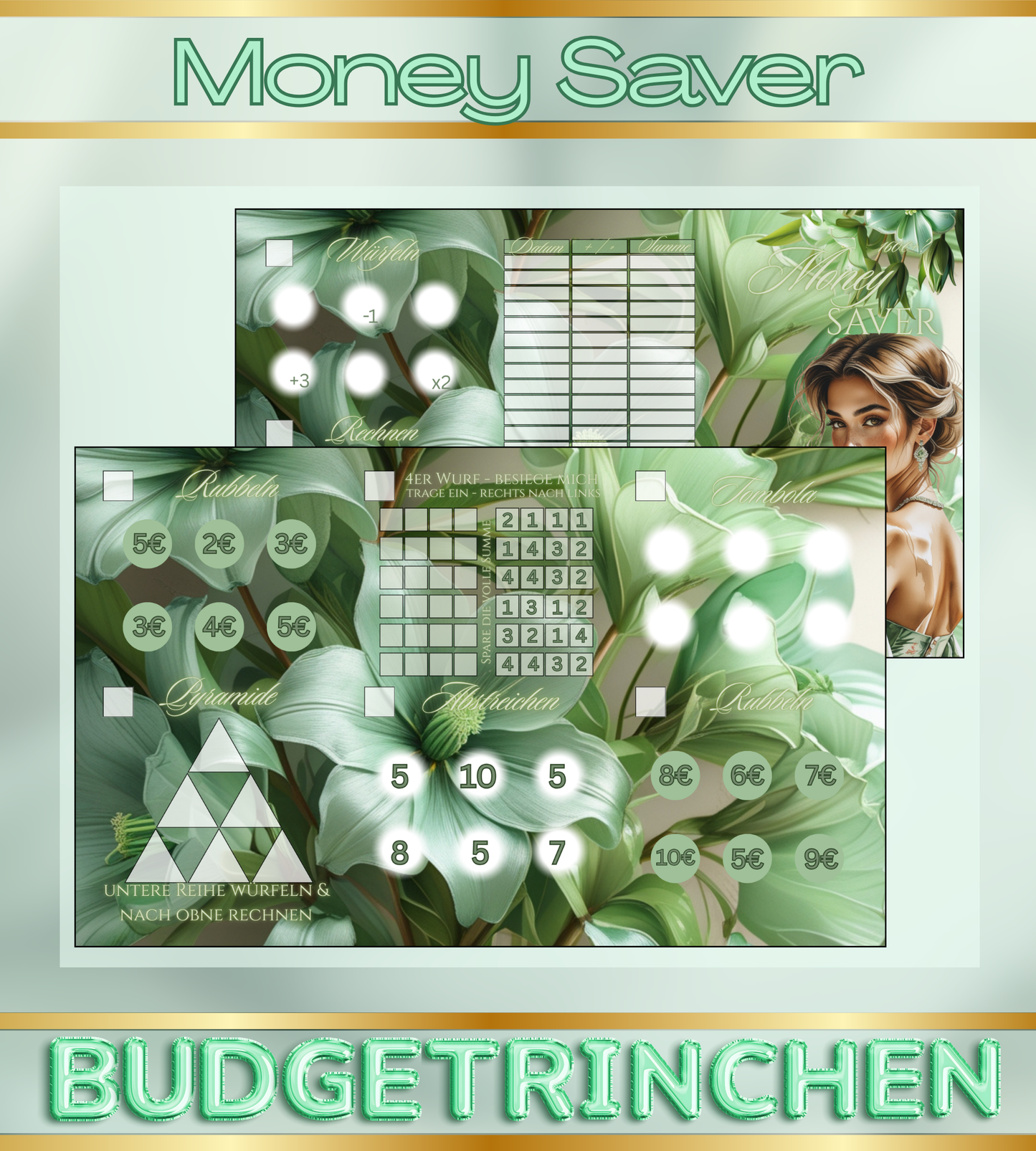 Notgroschen Money Saver - matt folierte Challenge + 3er Klappkarte
