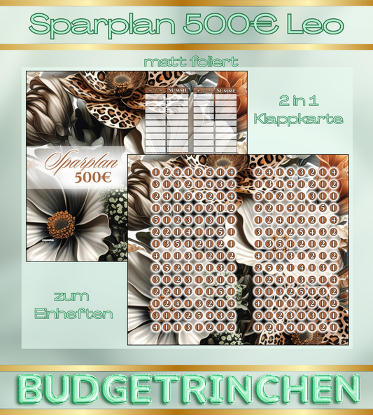 500€ Sparplan Leo 2 in 1 Klappkarte zum Einheften - matt foliert