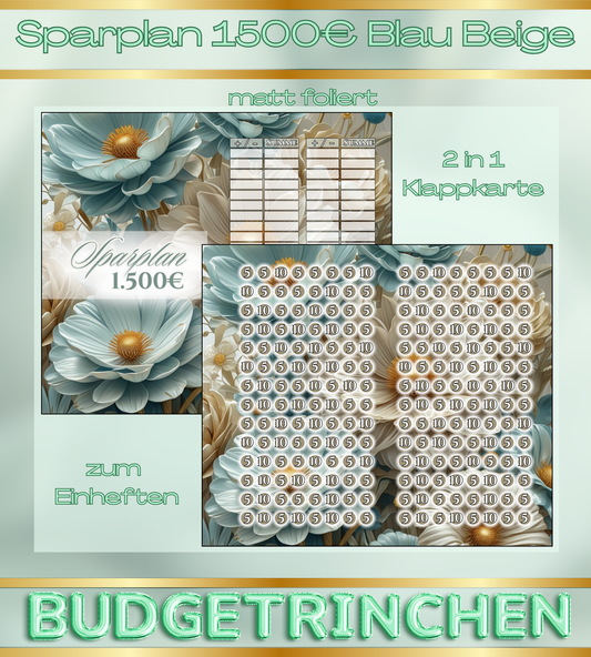1500€ Sparplan Sky 2 in 1 Klappkarte zum Einheften - matt foliert